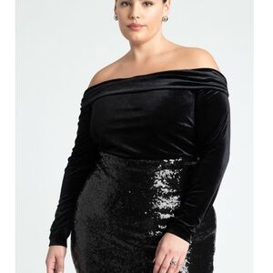 Eloquii Black Velvet Off-Shoulder And Sequin Dress